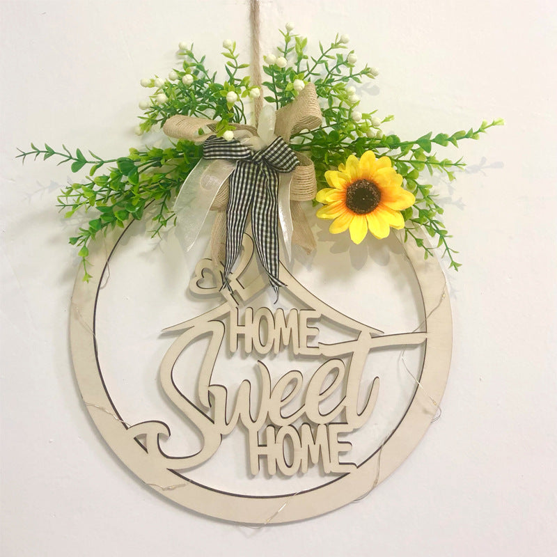 Wooden Letter Pattern With Linen Bowknot Front Door Round Decoration Hanging Crafts Fashionable And Exquisite Decorations