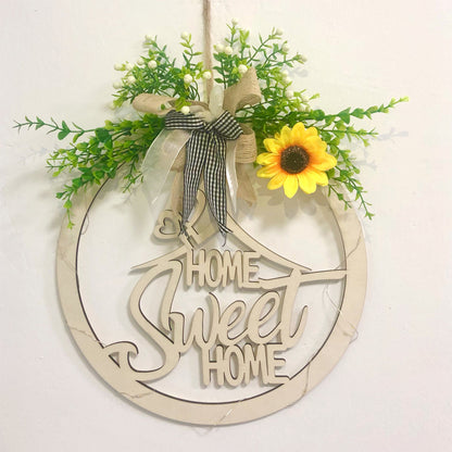 Wooden Letter Pattern With Linen Bowknot Front Door Round Decoration Hanging Crafts Fashionable And Exquisite Decorations