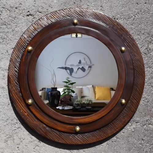 Espejo de maquillaje circular para colgar en la pared, decoración de baño de estilo mediterráneo