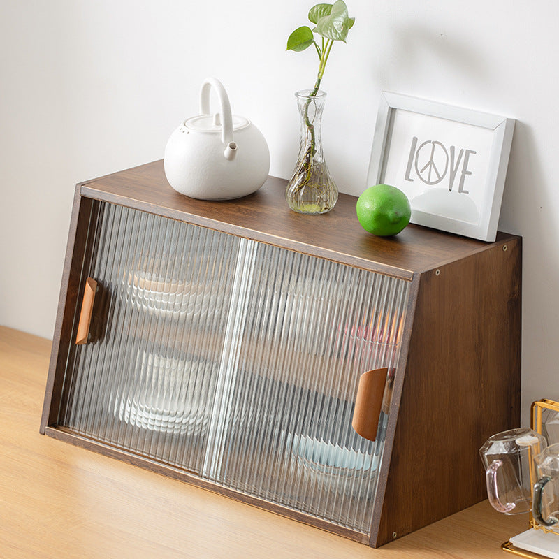 Mesa de cocina de vidrio pequeña de estilo japonés, gabinete de almacenamiento de madera maciza para el hogar