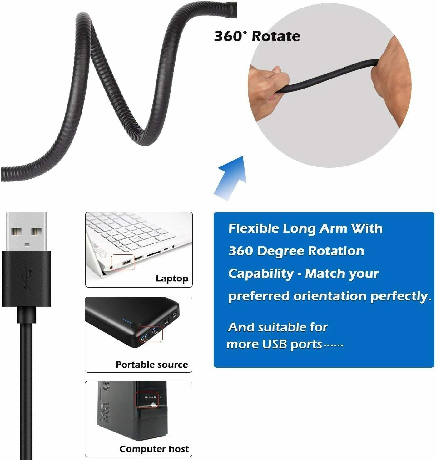 Lámpara de escritorio con clip LED brazo flexible USB regulable estudio lectura mesa luz nocturna