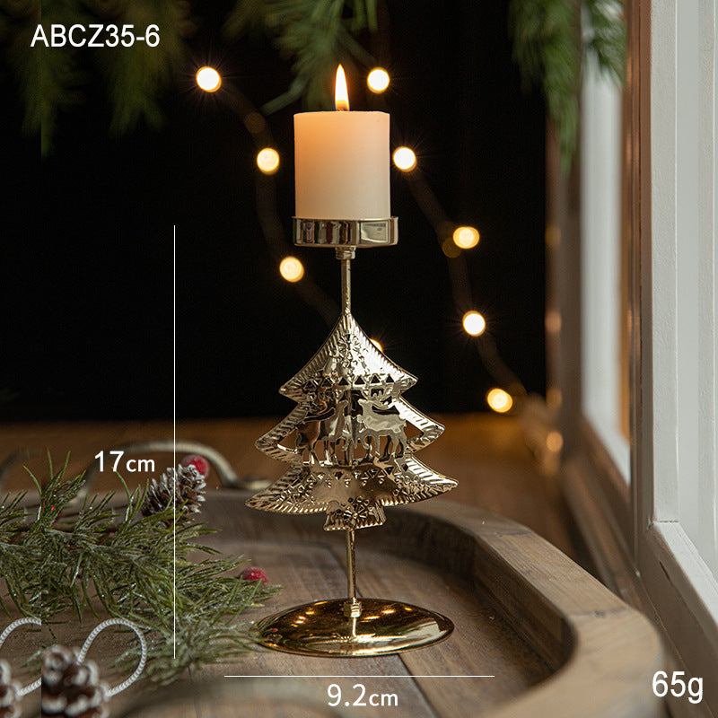 Christmas Candlestick Window Golden Decoration Iron Tray Retro