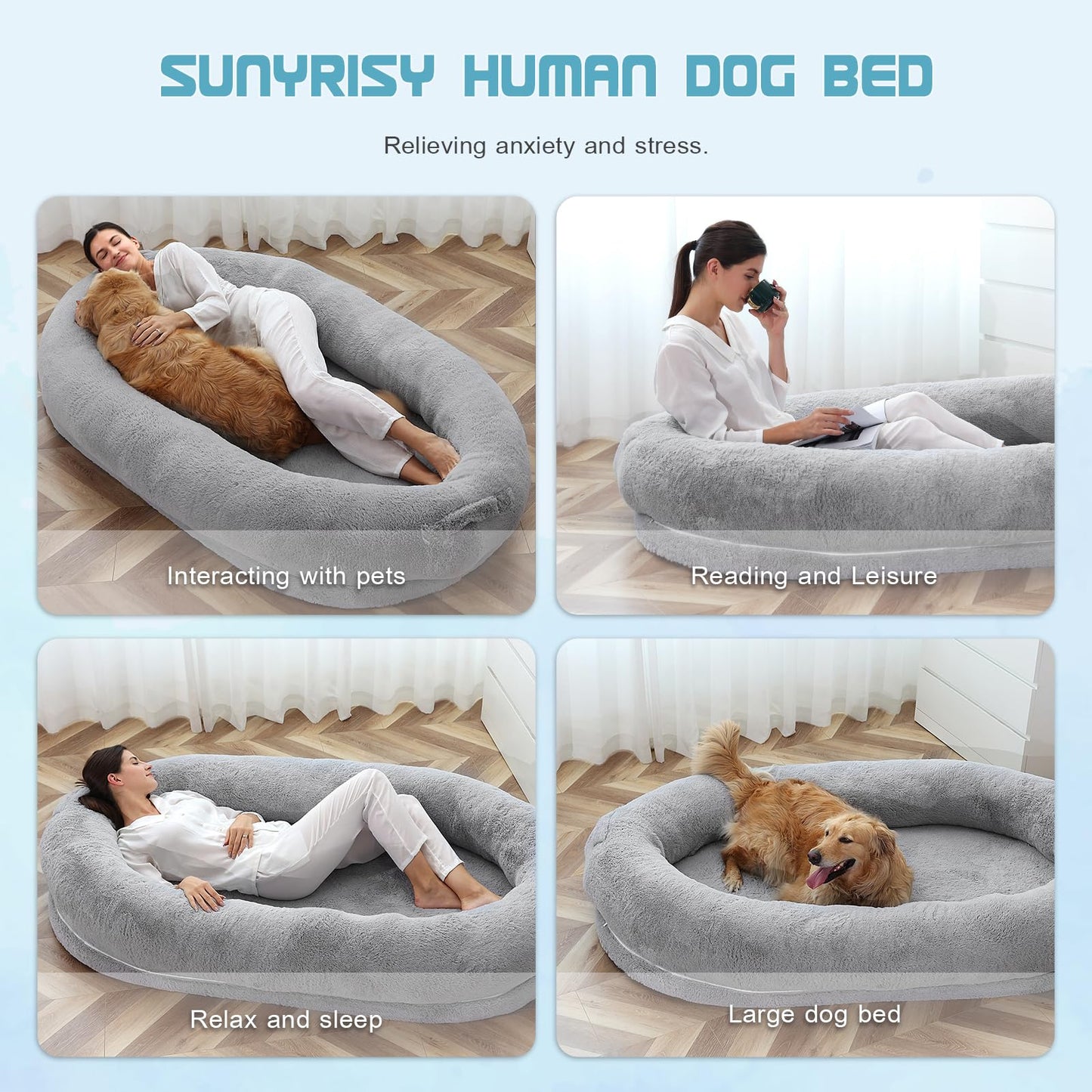 Camas para perros para humanos, tamaño que se adapta a usted y a sus mascotas, cama lavable de piel sintética para perros humanos para personas que se quedan dormidas, cama ortopédica para perros 