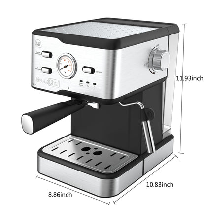 Máquina de café espresso Máquina de café para capuchino y latte a presión de 20 bares con filtro ESE POD, varilla de vapor y termómetro para espumador de leche, tanque de agua de 1,5 l, prohibición de espresso de acero inoxidable en Amazon