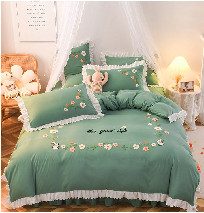 Three-piece Set On Single Bed With Wind Ruffled Duvet Cover