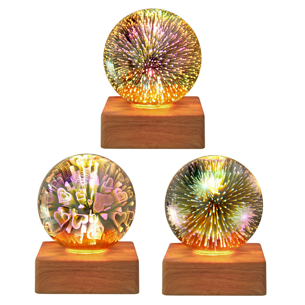 Veilleuse boule de cristal feu d'artifice USB 3D à brancher, veilleuse romantique à LED en forme d'étoile, lumières de Noël, décorations de Noël pour la maison