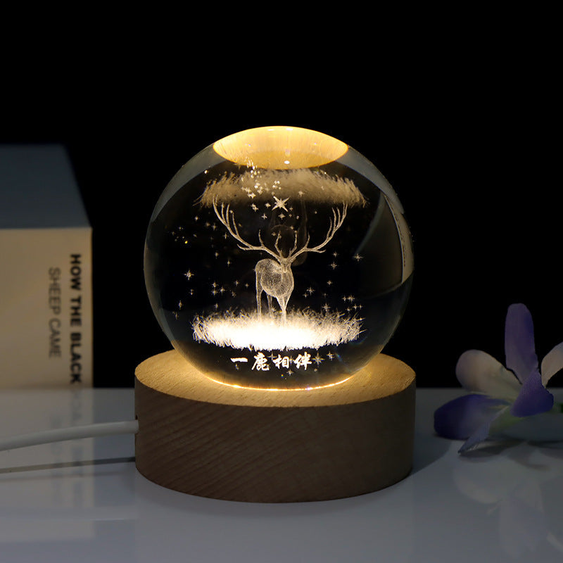 Lámpara de noche pequeña para dormitorio con bola de cristal tallada con láser en 3D creativa