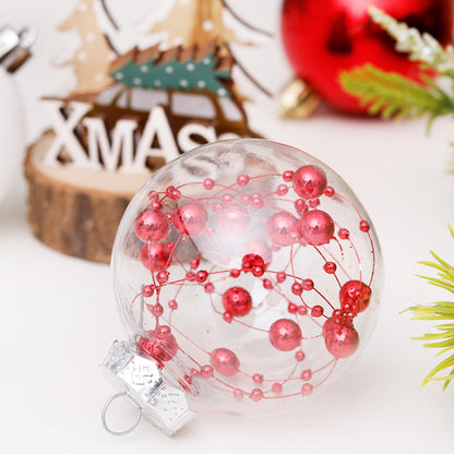 Décorations de Noël Pendentif pour sapin de Noël en boule transparente rouge et blanche