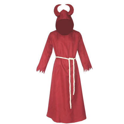 Costume de cosplay d'Halloween avec cornes médiévales et cape de sorcier du diable de la mort