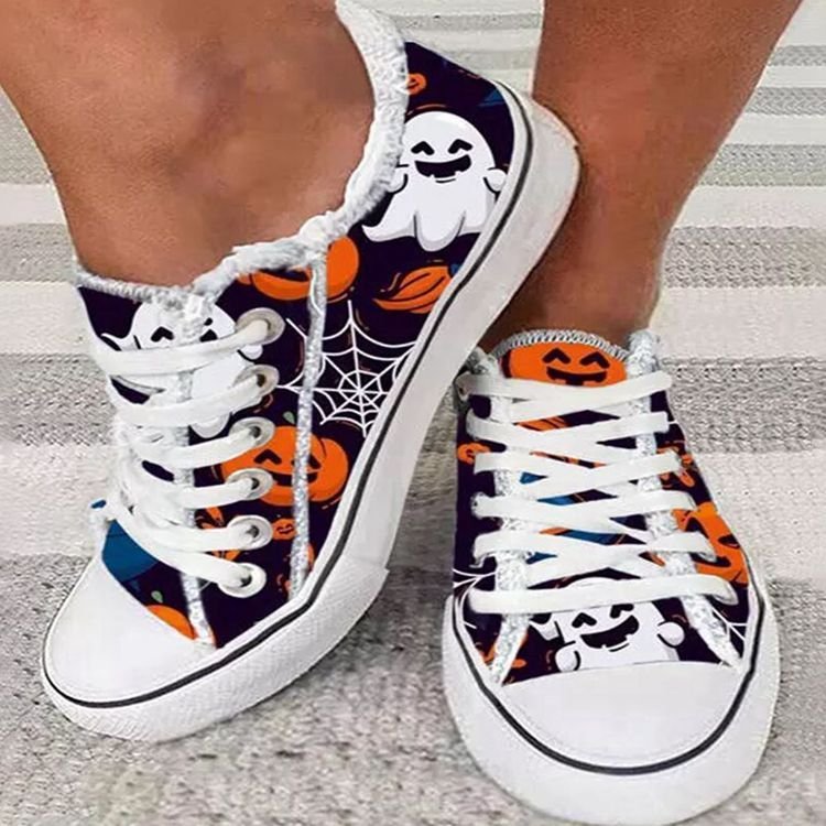 Personnalité Graffiti Halloween Thanksgiving Imprimer Casual Toile Chaussures Femmes