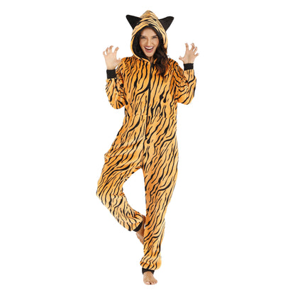 Leopard Print Hooded Ear Animal Halloween Jumpsuit