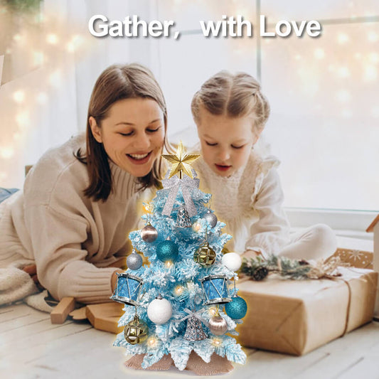 Árbol de Navidad de mesa con adornos navideños con luces flocadas