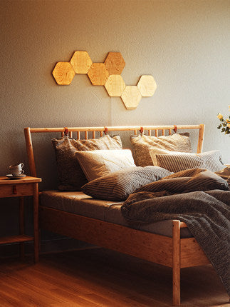 Mur de fond décoratif de panneau de lampe à grain de bois hexagonal