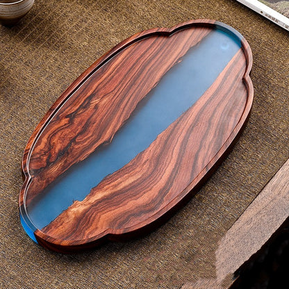 Small Leaf Red Sandalwood Tea Tray High-grade Epoxy Resin Retro Table