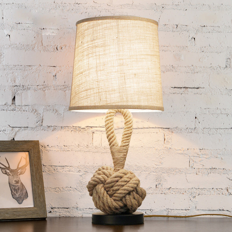 Metal Table Lamp American Retro Bedroom Fabric Craft Hemp Rope