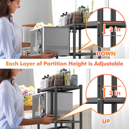 Ambitelligence Support de boulanger de cuisine, support de boulanger robuste à 4 niveaux, étagère de rangement de cuisine sur pied réglable en hauteur avec roues et pieds, support de four à micro-ondes en métal industriel noir