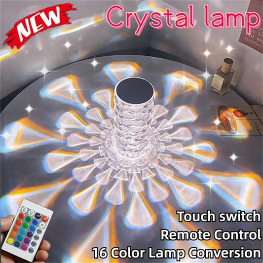 Lámpara de mesa de cristal Luz nocturna de diamante recargable con forma de lágrima Lámpara de luces LED de cabecera Lámpara táctil de 3 y 16 colores para decoración del dormitorio del hogar