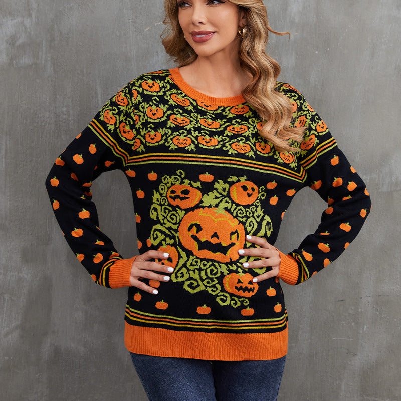 Pull Femme Halloween Cozy Cartoon Jacquard Pull