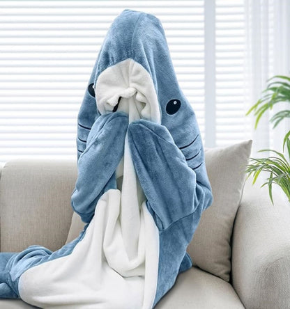 Ambitelligence Shark Blanket Sudadera con Capucha Mono para Adultos y niños, Acogedor Saco de Dormir de tiburón con Disfraz de Franela