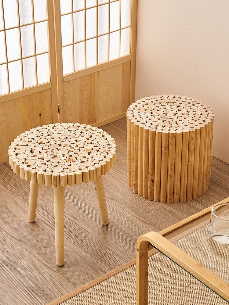 Mesa de borde de taburete bajo para el hogar, viento de troncos de estilo japonés