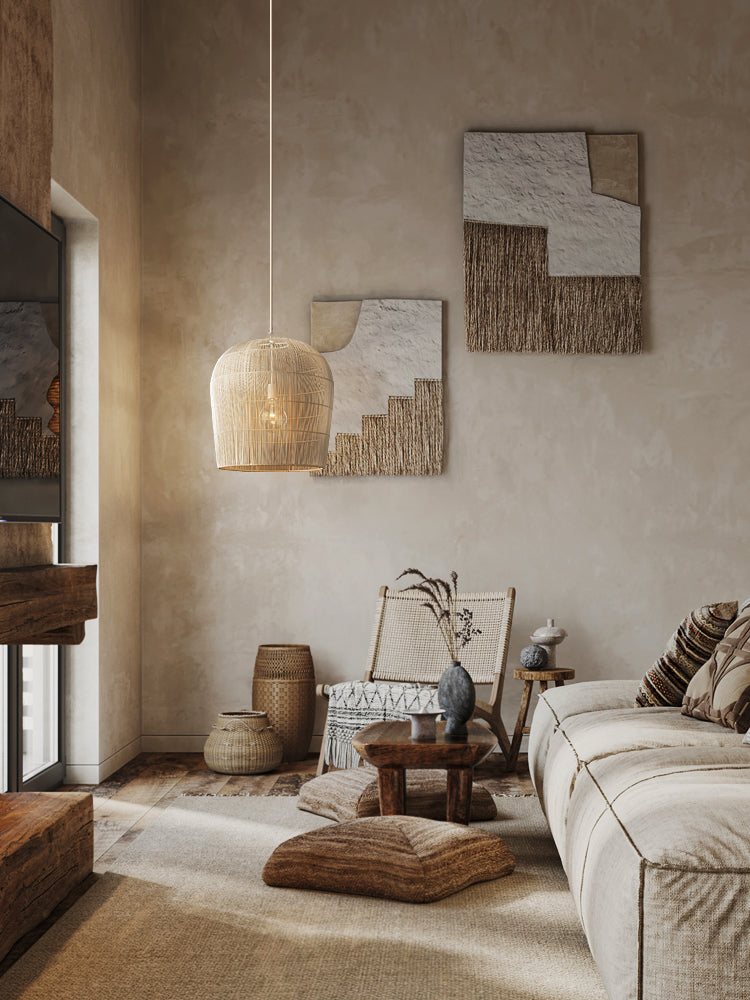 Rattan Chandelier At The Bedside Of Wabi Sabi B&B Study Room