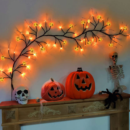 Guirnalda de luces LED de sauce para Halloween, decoración de calabaza y murciélago de dibujos animados para interior, Fiesta al aire libre, decoración de la casa