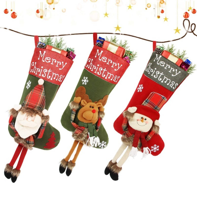 Ensemble de grandes chaussettes de Noël du Nouvel An 2024, décorations de Noël en peluche 3D, grandes chaussettes, pendentif pour arbre de Noël, fournitures de décoration