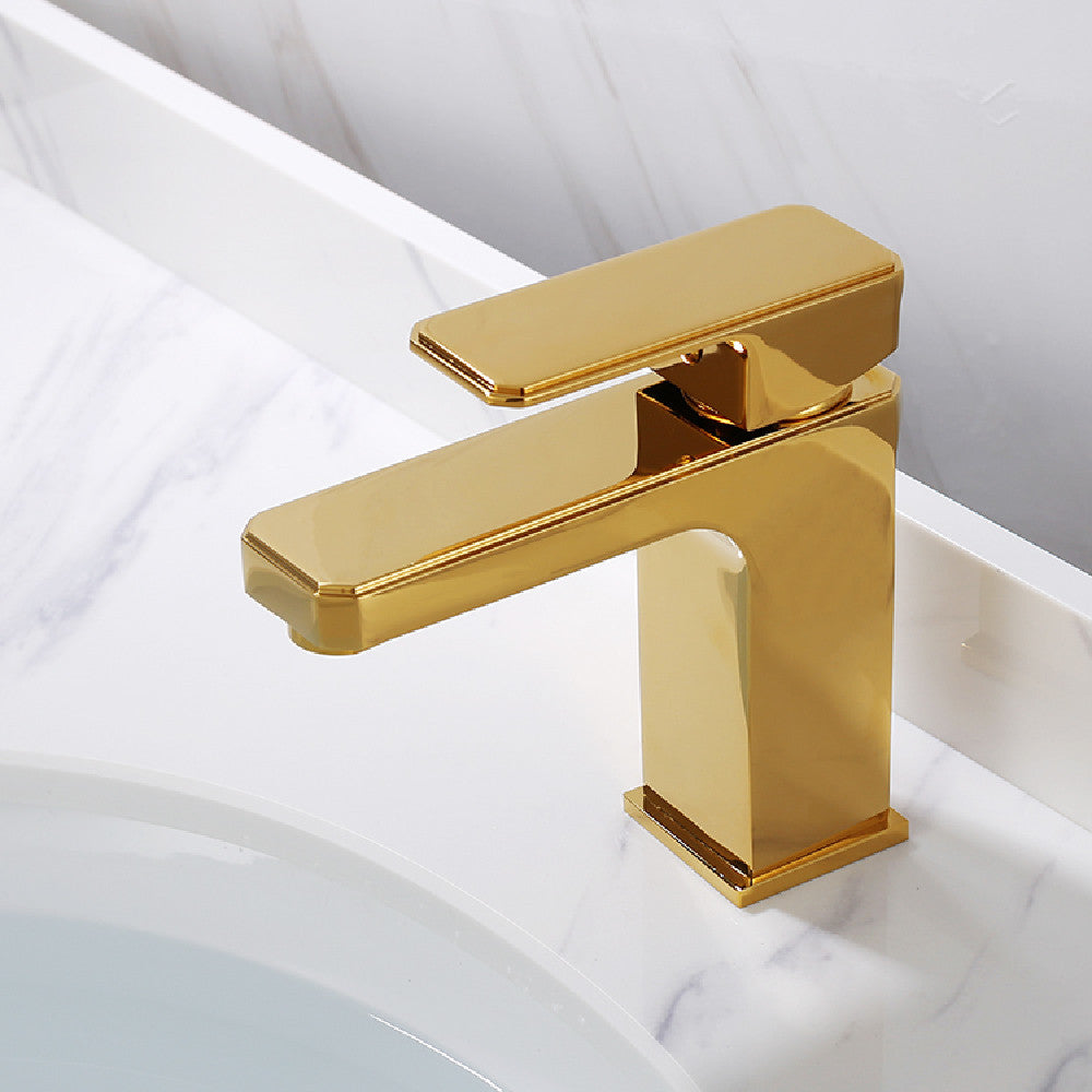 Nordic Full Copper Gold Square Wash Basin Hot And Cold Faucet