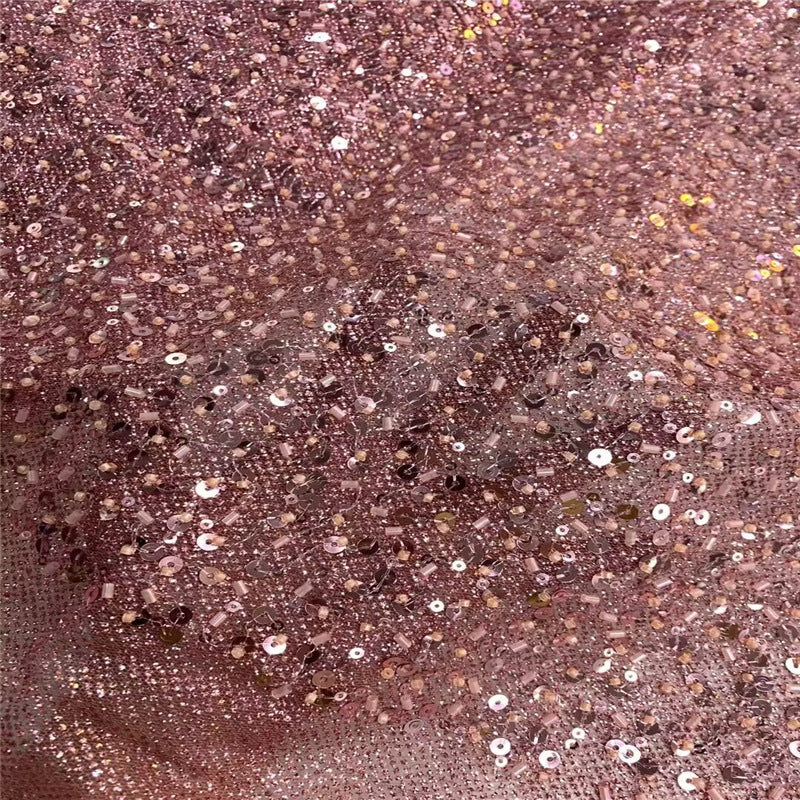 Polyester Beaded Tube Embroidered Garment Fabric