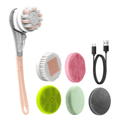 Brosse de bain électrique multifonctionnelle, brosse à frotter étanche, 6 en 1, à long manche, pour frotter le dos, le visage, les pieds, artefact de frottement