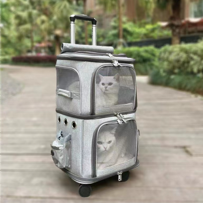 Sac pour chat, valise à roulettes pour animaux de compagnie, grande capacité, Double couche