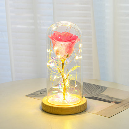 Regalo del día de San Valentín para la novia Flores de rosas eternas Luz LED en cubierta de vidrio Día Decoración de la boda Favores Día de la madre Regalo femenino