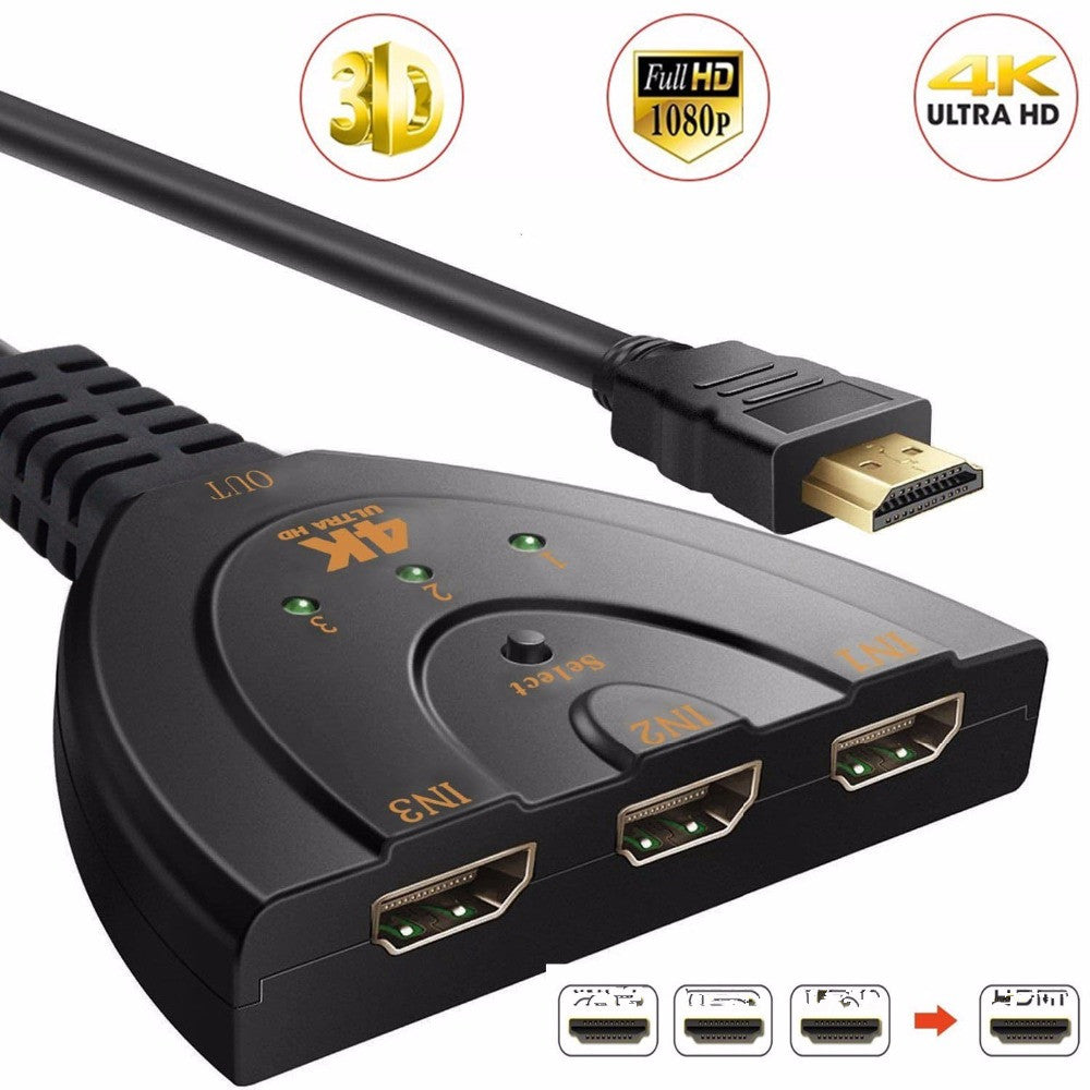 3 puertos 4K HDMI 2,0 Cable divisor automático conmutador 3x1 adaptador HUB 3D 3 a 4K 2K 3D Mini 3 puertos compatible con HDMI