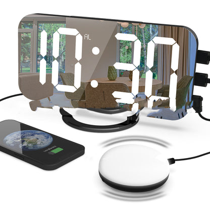 Digital Mirror Clock Dual USB Brightness Adjustable LED Display Table Alarm Dual USB Snooze Time Display For Home Office Bedroom