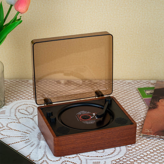 Lecteur de CD à plateau portable vintage en bois