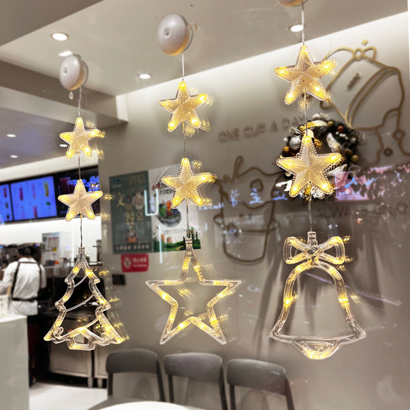 3 piezas de luces LED de Navidad con forma de estrella para colgar en el árbol de Navidad, lámpara con ventosa, adornos para ventanas, decoración para el hogar, Navidad, Año Nuevo, decoraciones navideñas