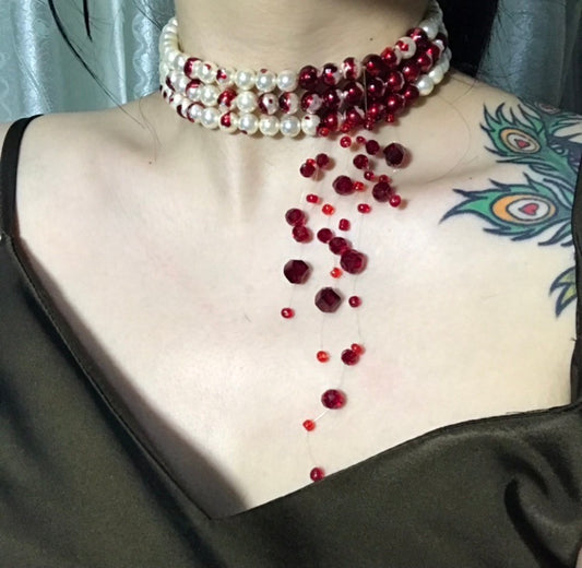 Bloody Pearl Necklace Show Style Halloween Three Layers