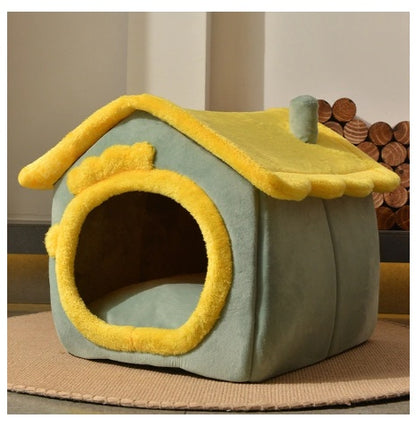 Casa plegable para perros, cama para Gato, Villa para perros de invierno, caseta para dormir, nido extraíble, cueva cerrada cálida, sofá, suministros para mascotas