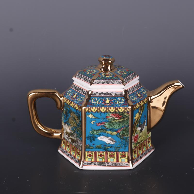 Enamel Flower And Bird Teapot Home Decoration