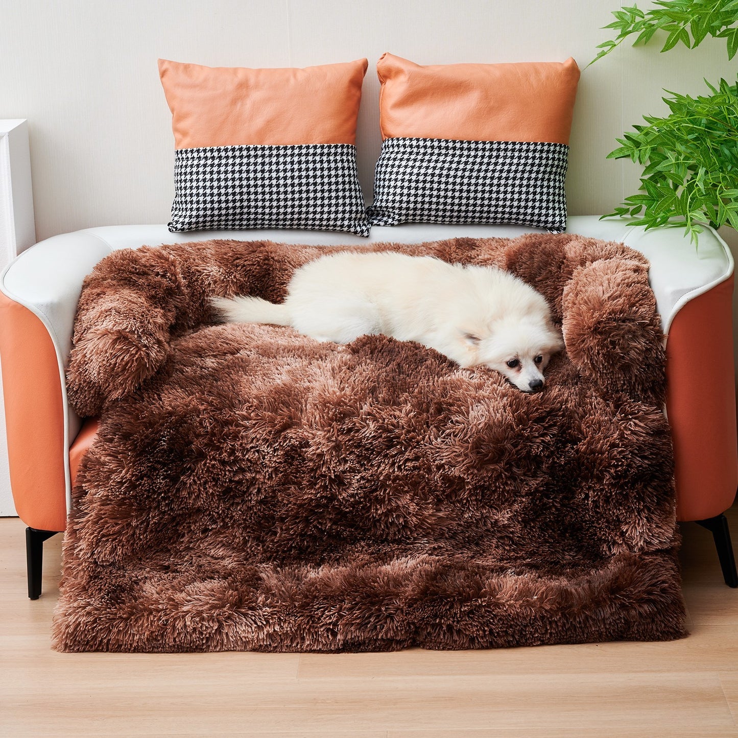 Dog Couch Bed Mat - Fluffy Plush Dog Sofa Bed With Blancket ,Pet Furniture Protector With Removable Washable Cover For Medium And Large Dogs, For Indoor, Outdoor, And Car Use