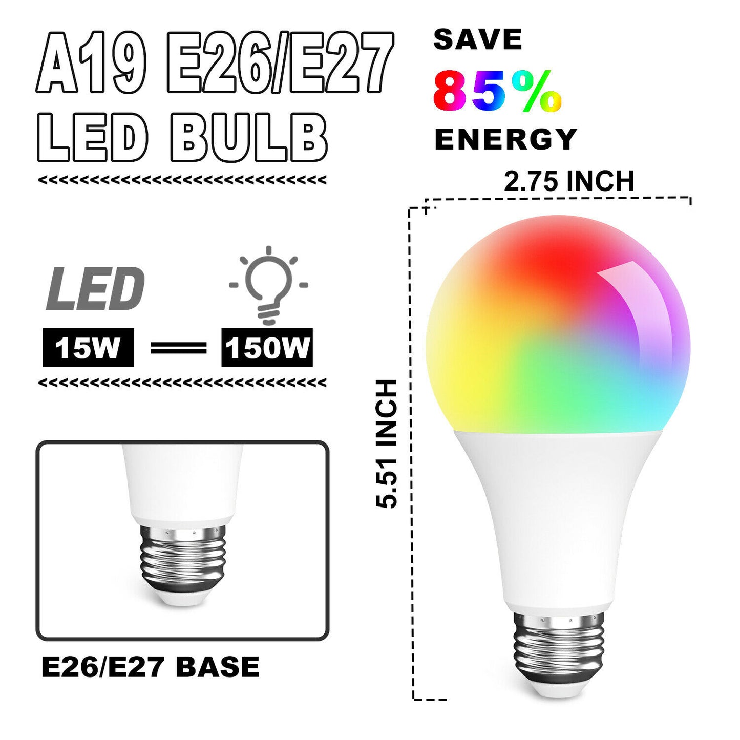 Bombilla LED de 15W RGB, lámpara regulable remota inalámbrica inteligente, cambio de Color, WiFi inteligente, bombilla LED multicolor para Alexa