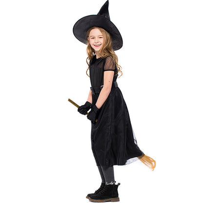 Costume de sorcière d'Halloween en maille noire pour enfants