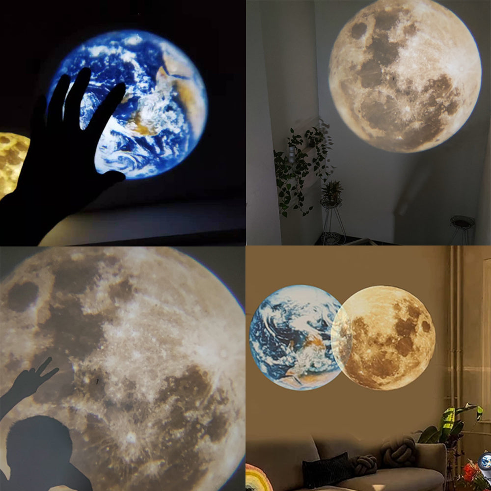 Proyector de estrellas 2 en 1, lámpara de proyección de tierra y luna, soporte giratorio 360, luz nocturna Led USB para decoración de dormitorio