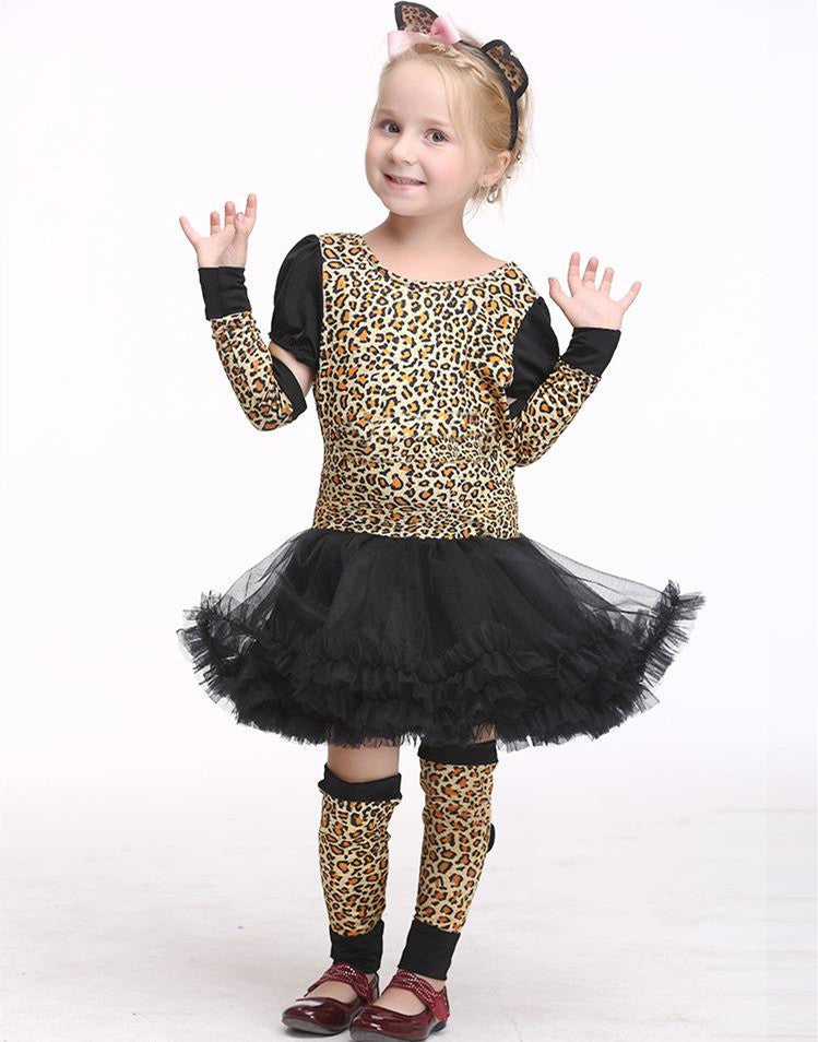 Costume de cosplay de chat léopard d'Halloween pour enfants pour filles