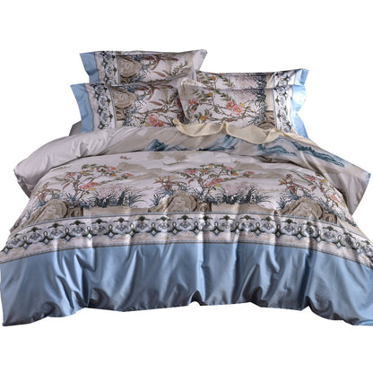 Fashionable High-end Satin Pastoral Plant Printing Duvet Cover Bed Linen And Bedding