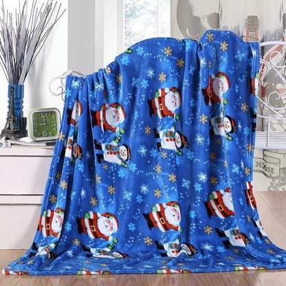 Couverture imprimée de Noël, bonhomme de neige, père Noël, couverture d'hiver en flanelle double face pour canapé, châle de couchage