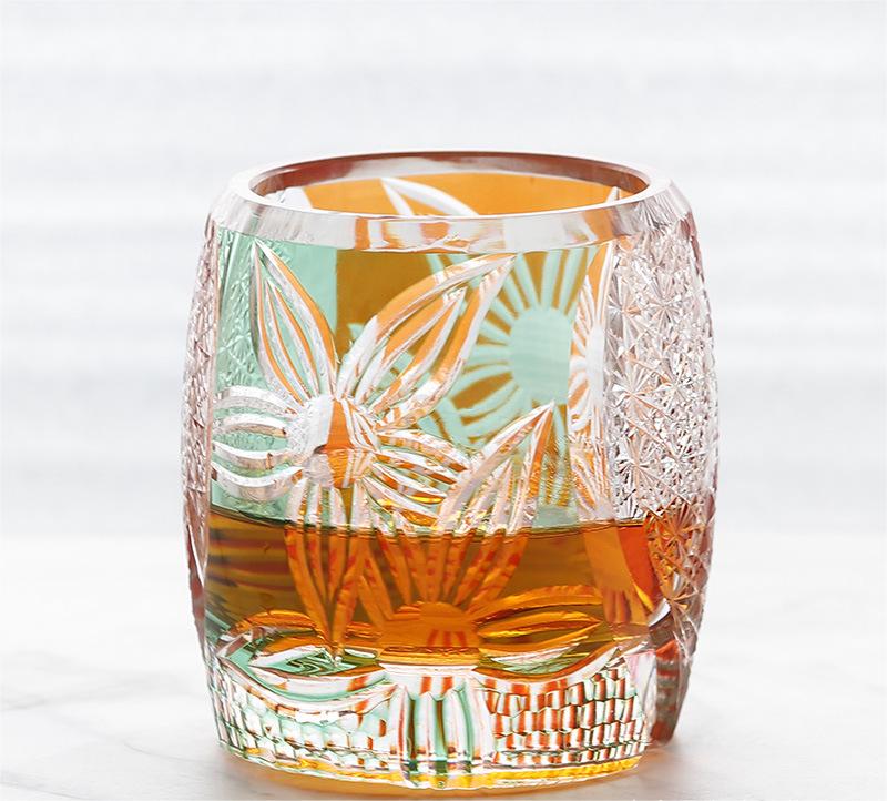 Vaso de whisky de cristal tallado a mano, corte Edo de estilo japonés, Retro de lujo suave