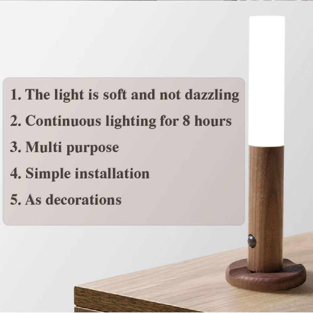 Lampe LED magnétique sans fil en bois avec capteur de mouvement PIR, luminaire décoratif d'intérieur, idéal pour un couloir, un porche ou une armoire, USB