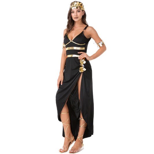 Disfraz de Cleopatra para Halloween, vestido de noche negro