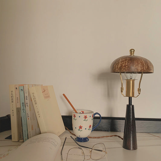 Vintage Coconut Shell Solid Wood Bedside Table Lamp